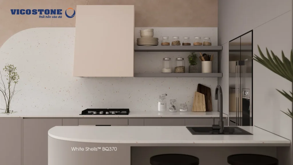 Bề mặt BQ370 White Shells BQ370 trong không gian minh họa