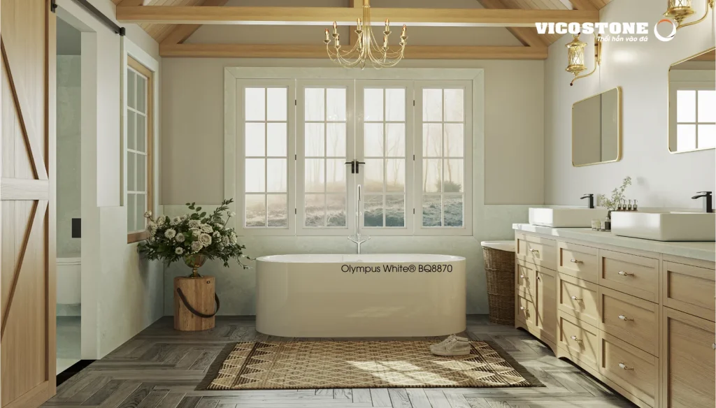Bề mặt Olympus White BQ8870 trong không gian minh họa